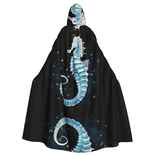 YYHHAOFA Weißer Seepferdchen-Aufdruck, Halloween-Umhang mit Kapuze, für Cosplay, Kostümpartys und mehr von YYHHAOFA