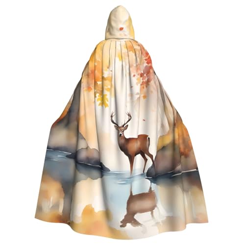 YYHHAOFA Wunderschöner Hirsch-Aufdruck, Halloween-Umhang mit Kapuze für Erwachsene, Cosplay, Kostümpartys und mehr von YYHHAOFA