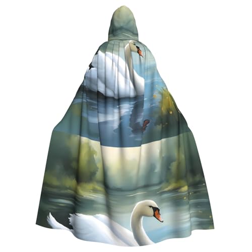 YYHHAOFA Wunderschöner weißer Schwanenmuster, Halloween-Umhang mit Kapuze, für Erwachsene und Herren von YYHHAOFA