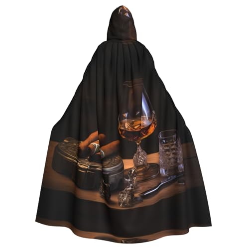 YYHHAOFA Zigarren- und Whiskey-Druck, Halloween-Umhang mit Kapuze für Erwachsene, Cosplay, Kostümpartys und mehr von YYHHAOFA