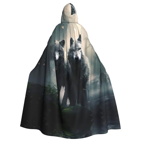 YYHHAOFA Zwei Wölfe Drucke Halloween Erwachsene Kapuzenumhang für Cosplay Kostüm Partys und mehr von YYHHAOFA