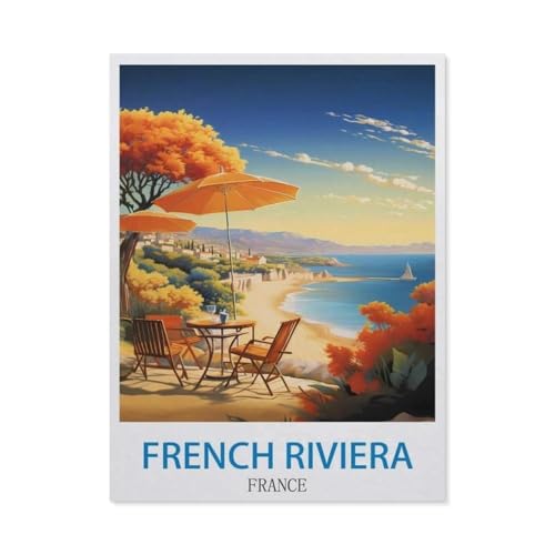 1000 Stück，Französische Riviera, Frankreich – Vintage Reiseplakat，Puzzle Für Erwachsene Lernspielzeug Für Kinder Kreative Spiele Unterhaltung Holz Puzzles Home Decor（75x50cm）-CZ96 von YYHMKBYY