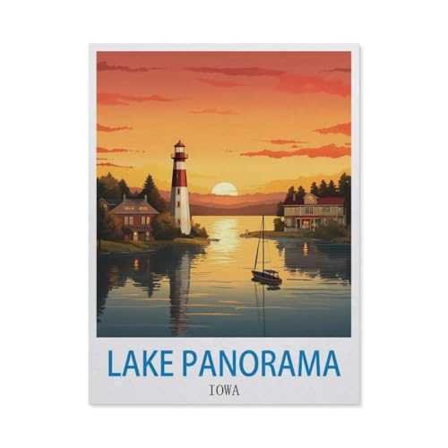 1000 Stück，Lake Panorama, Iowa – Vintage Reiseplakate，Puzzle Für Erwachsene Lernspielzeug Für Kinder Kreative Spiele Unterhaltung Holz Puzzles Home Decor（75x50cm）-DE37 von YYHMKBYY