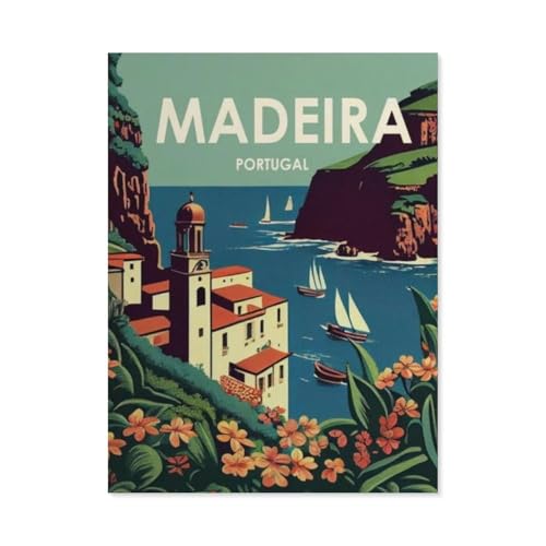 1000 Stück，Madeira Portugal Vintage Reiseposter Küste，Puzzle Für Erwachsene Lernspielzeug Für Kinder Kreative Spiele Unterhaltung Holz Puzzles Home Decor（75x50cm）-AT29 von YYHMKBYY