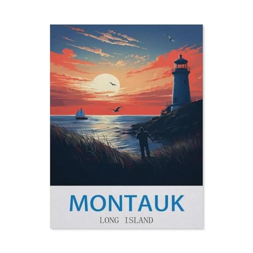 1000 Stück，Montauk, Long Island – Vintage Reiseplakate，Puzzle Für Erwachsene Lernspielzeug Für Kinder Kreative Spiele Unterhaltung Holz Puzzles Home Decor（75x50cm）-CU82 von YYHMKBYY