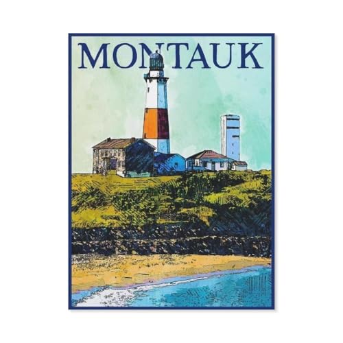 1000 Stück，Montauk New York Vintage-Reiseposter，Puzzle Für Erwachsene Lernspielzeug Für Kinder Kreative Spiele Unterhaltung Holz Puzzles Home Decor（75x50cm）-BK17 von YYHMKBYY