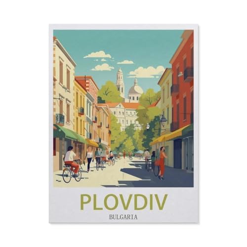 1000 Stück，Plovdiv, Bulgarien – Vintage Reiseplakate，Puzzle Für Erwachsene Lernspielzeug Für Kinder Kreative Spiele Unterhaltung Holz Puzzles Home Decor（75x50cm）-DF10 von YYHMKBYY