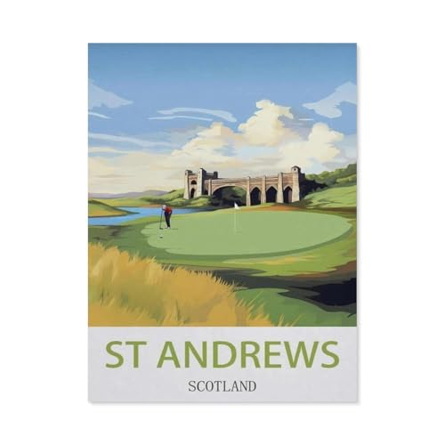 1000 Stück，St. Andrews, Schottland, Vintage Travel Poster Golf，Puzzle Für Erwachsene Lernspielzeug Für Kinder Kreative Spiele Unterhaltung Holz Puzzles Home Decor（75x50cm）-DX44 von YYHMKBYY