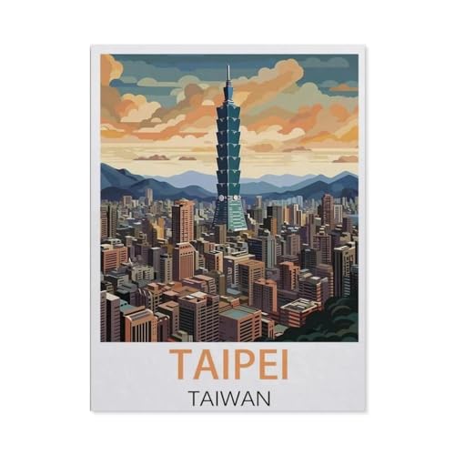 1000 Stück，Taipeh Taiwan Vintage-Reiseposter，Puzzle Für Erwachsene Lernspielzeug Für Kinder Kreative Spiele Unterhaltung Holz Puzzles Home Decor（75x50cm）-AJ2 von YYHMKBYY
