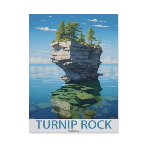 1000 Stück，Turnip Rock, Lake Michigan – Vintage Reiseplakate (Küste)，Puzzle Für Erwachsene Lernspielzeug Für Kinder Kreative Spiele Unterhaltung Holz Puzzles Home Decor（75x50cm）-CX4 von YYHMKBYY