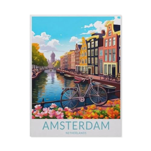1000 Stück Puzzle，Amsterdam Niederlande Vintage Reiseposter Küste，Erwachsene Holz Puzzles, Kinder Entdecken Sie Kreativität Wandkunst Dekor Spielzeug（75x50cm）-AG62 von YYHMKBYY