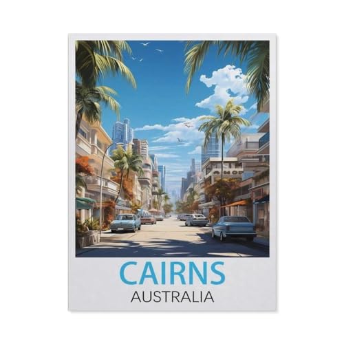 1000 Stück Puzzle，Cairns Australien Vintage Reiseplakat，Erwachsene Kinder Holz Spielzeug Lernspiel（75x50cm）-BZ27 von YYHMKBYY