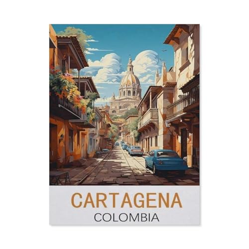 1000 Stück Puzzle，Cartagena Kolumbien Vintage-Reiseplakat，Erwachsene Kinder Holz Spielzeug Lernspiel（75x50cm）-CP42 von YYHMKBYY