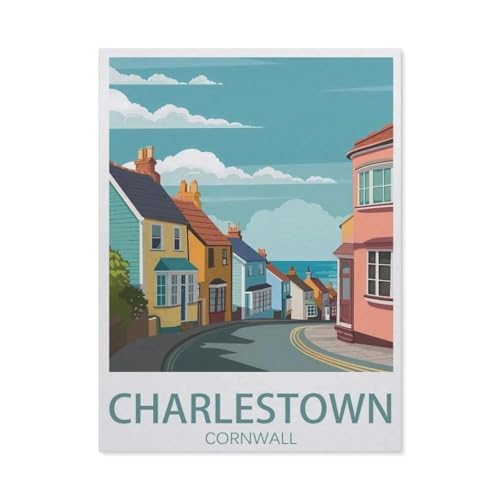 1000 Stück Puzzle，Charlestown Cornwall Vintage-Reiseposter，Erwachsene Kinder Holz Spielzeug Lernspiel（75x50cm）-AX41 von YYHMKBYY