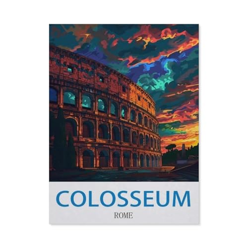 1000 Stück Puzzle，Kolosseum, Rom – Vintage Reiseplakat，Erwachsene Kinder Holz Spielzeug Lernspiel（75x50cm）-CY94 von YYHMKBYY