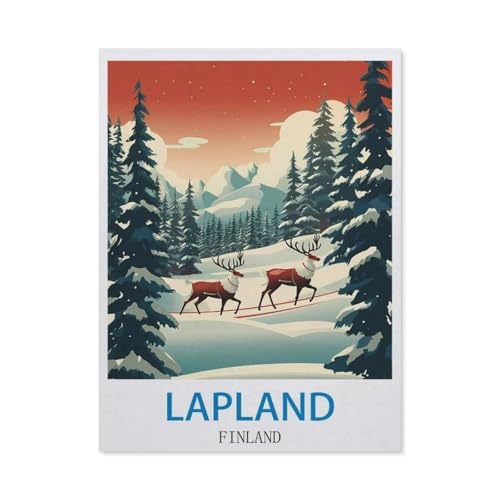 1000 Stück Puzzle，Lappland, Finnland – Vintage Reiseplakate，Erwachsene Kinder Holz Spielzeug Lernspiel（75x50cm）-CR61 von YYHMKBYY