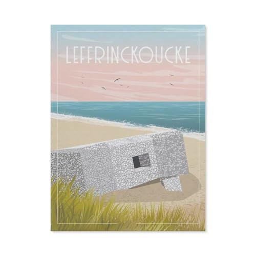 1000 Stück Puzzle，Leffrinckoucke Frankreich Strand Vintage Reiseposter，Erwachsene Kinder Holz Spielzeug Lernspiel（75x50cm）-BN53 von YYHMKBYY