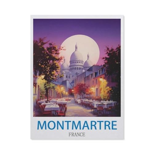 1000 Stück Puzzle，Montmartre, Frankreich – Vintage Reiseplakate，Erwachsene Holz Puzzles, Kinder Entdecken Sie Kreativität Wandkunst Dekor Spielzeug（75x50cm）-CR74 von YYHMKBYY