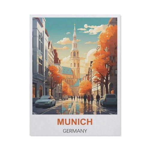 1000 Stück Puzzle，München Deutschland Vintage Reiseplakate，Erwachsene Kinder Holz Spielzeug Lernspiel（75x50cm）-BZ100 von YYHMKBYY