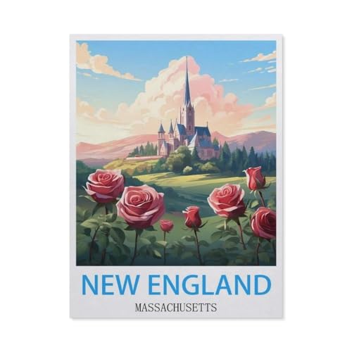 1000 Stück Puzzle，Neuengland Massachusetts Vintage Reiseplakate，Erwachsene Kinder Holz Spielzeug Lernspiel（75x50cm）-BV62 von YYHMKBYY