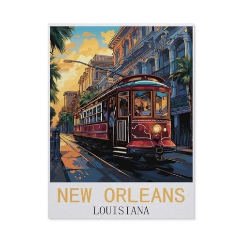 1000 Stück Puzzle，New Orleans Louisiana Vintage-Reiseposter，Erwachsene Kinder Holz Spielzeug Lernspiel（75x50cm）-BH69 von YYHMKBYY