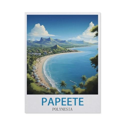 1000 Stück Puzzle，Papeete Polynesien Vintage-Reiseposter，Erwachsene Kinder Holz Spielzeug Lernspiel（75x50cm）-BU13 von YYHMKBYY