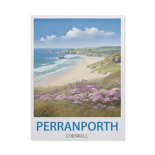 1000 Stück Puzzle，Perranporth, Cornwall – Vintage Reiseplakate，Erwachsene Kinder Holz Spielzeug Lernspiel（75x50cm）-DC62 von YYHMKBYY