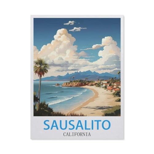 1000 Stück Puzzle，Sausalito Kalifornien Vintage Reiseplakat，Erwachsene Kinder Holz Spielzeug Lernspiel（75x50cm）-BX81 von YYHMKBYY