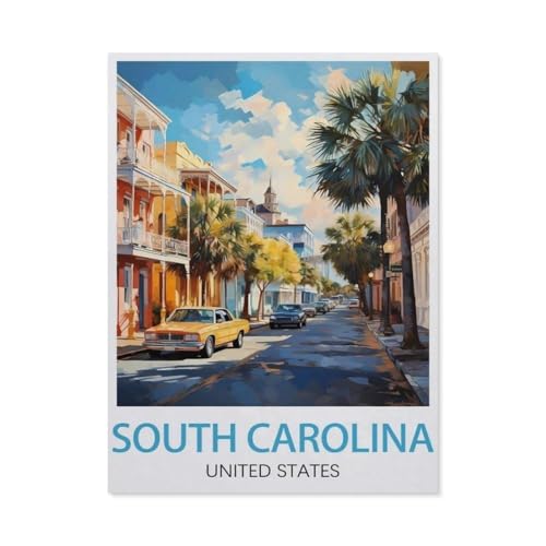 1000 Stück Puzzle，South Carolina Vintage-Reiseposter，Erwachsene Kinder Holz Spielzeug Lernspiel（75x50cm）-AU49 von YYHMKBYY