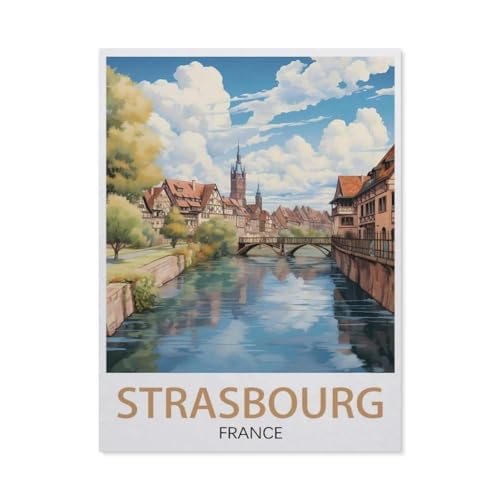1000 Stück Puzzle，Straßburg, Frankreich, Vintage-Reiseposter，Erwachsene Kinder Holz Spielzeug Lernspiel（75x50cm）-AN89 von YYHMKBYY