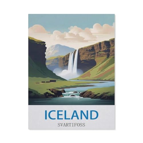 1000 Stück Puzzle，Svartifoss, Island – Vintage Reiseplakat，Erwachsene Kinder Holz Spielzeug Lernspiel（75x50cm）-CT80 von YYHMKBYY