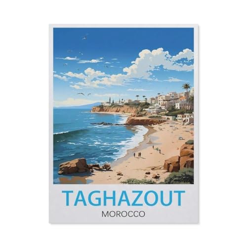 1000 Stück Puzzle，Taghazout Marokko Vintage-Reiseposter，Erwachsene Kinder Holz Spielzeug Lernspiel（75x50cm）-BD28 von YYHMKBYY
