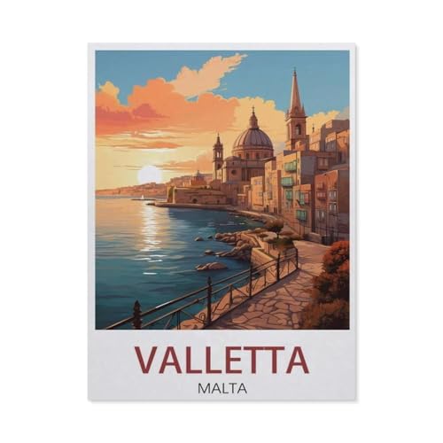 1000 Stück Puzzle，Valletta Malta Vintage-Reiseposter Sonnenuntergang，Erwachsene Kinder Holz Spielzeug Lernspiel（75x50cm）-AM38 von YYHMKBYY