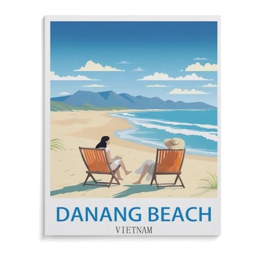 1000 Stück Puzzle，Vintages Reiseplakat Danang Beach Vietnam，Erwachsene Kinder Holz Spielzeug Lernspiel（75x50cm）-C33 von YYHMKBYY