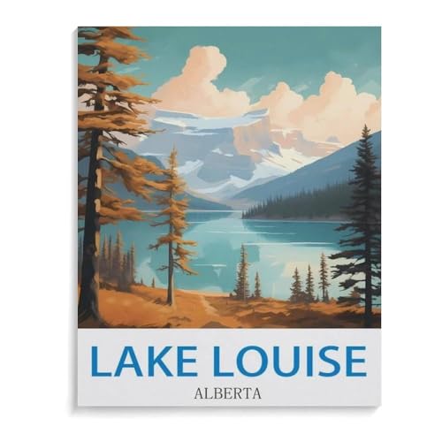 1000 Stück Puzzle，Vintages Reiseplakat Lake Louise Alberta，Erwachsene Kinder Holz Spielzeug Lernspiel（75x50cm）-B60 von YYHMKBYY