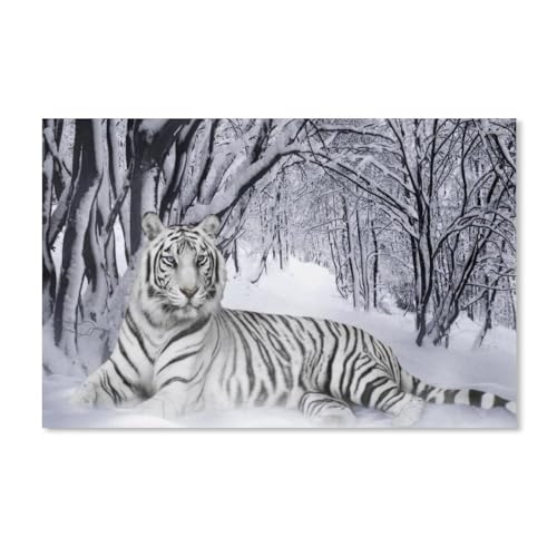 1000 Stück Puzzle，Weißer Tiger ruht im Schnee，Erwachsene Kinder Holz Spielzeug Lernspiel(75x50cm-G31 von YYHMKBYY