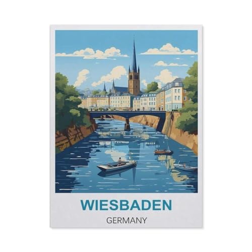 1000 Stück Puzzle，Wiesbaden Deutschland Vintage Reiseplakate，Erwachsene Holz Puzzles, Kinder Entdecken Sie Kreativität Wandkunst Dekor Spielzeug（75x50cm）-CA86 von YYHMKBYY