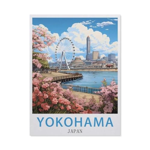 1000 Stück Puzzle，Yokohama, Japanisches Vintage-Reiseposter，Erwachsene Kinder Holz Spielzeug Lernspiel（75x50cm）-BB9 von YYHMKBYY