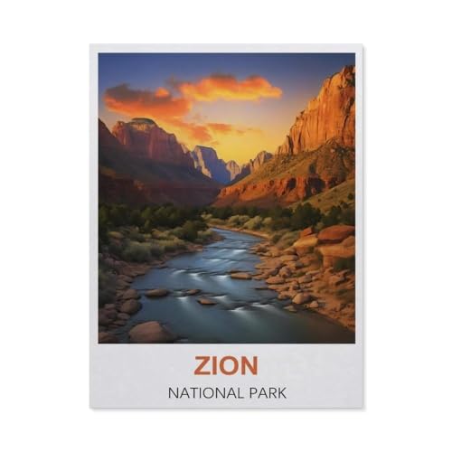 1000 Stück Puzzle，Zion National Park Vintage-Reiseposter，Erwachsene Kinder Holz Spielzeug Lernspiel（75x50cm）-BG93 von YYHMKBYY