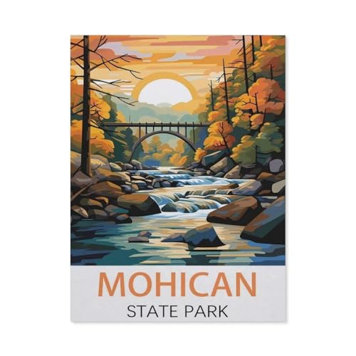 1000 Stück Puzzle Für Erwachsene Puzzle Holz Puzzle，Mohican State Park Vintage-Reiseposter，Puzzles DIY Pädagogisches Puzzlespiel Kinder Familienspiele（75x50cm）-AI15 von YYHMKBYY