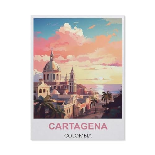 1000-Stück Puzzle Für Erwachsene Und Kinder-Holz Puzzle，Cartagena Vintage-Reiseposter, Kolumbien，Familie Interaktive Spiele Große Ferien Freizeit（75x50cm）-BH85 von YYHMKBYY