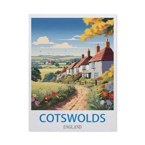 1000-Stück Puzzle Für Erwachsene Und Kinder-Holz Puzzle，Cotswolds, England – Vintage Reiseplakate，Familie Interaktive Spiele Große Ferien Freizeit（75x50cm）-CZ83 von YYHMKBYY