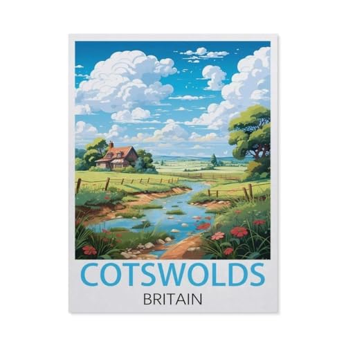 1000-Stück Puzzle Für Erwachsene Und Kinder-Holz Puzzle，Cotswolds Großbritannien Vintage Reiseplakate，Familie Interaktive Spiele Große Ferien Freizeit（75x50cm）-BY70 von YYHMKBYY