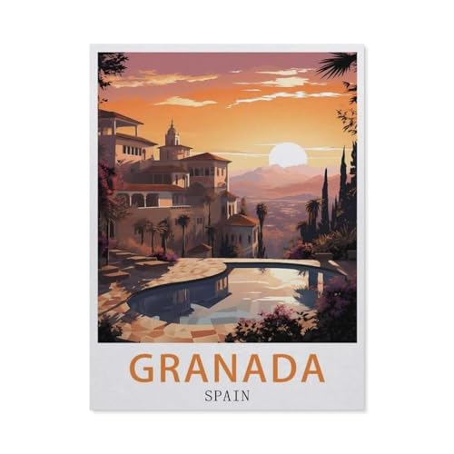 1000-Stück Puzzle Für Erwachsene Und Kinder-Holz Puzzle，Granada Spanien Vintage-Reiseposter，Familie Interaktive Spiele Große Ferien Freizeit（75x50cm）-BA49 von YYHMKBYY