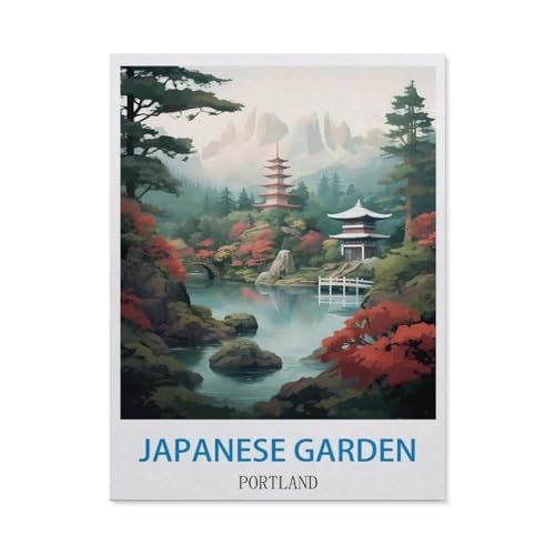 1000-Stück Puzzle Für Erwachsene Und Kinder-Holz Puzzle，Japanischer Garten, Portland – Vintage Reiseplakat，Familie Interaktive Spiele Große Ferien Freizeit（75x50cm）-CZ10 von YYHMKBYY