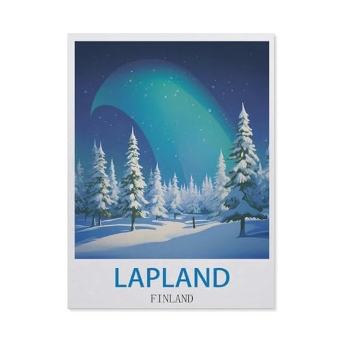 1000-Stück Puzzle Für Erwachsene Und Kinder-Holz Puzzle，Lappland, Finnland – Vintage Reiseplakate，Familie Interaktive Spiele Große Ferien Freizeit（75x50cm）-CR4 von YYHMKBYY