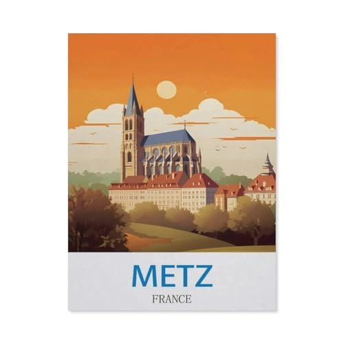 1000-Stück Puzzle Für Erwachsene Und Kinder-Holz Puzzle，Metz, Frankreich – Vintage Reiseplakat，Familie Interaktive Spiele Große Ferien Freizeit（75x50cm）-DD51 von YYHMKBYY