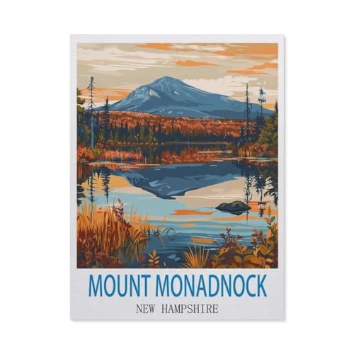 1000-Stück Puzzle Für Erwachsene Und Kinder-Holz Puzzle，Mount Monadnock, New Hampshire – Vintage Reiseplakate，Familie Interaktive Spiele Große Ferien Freizeit（75x50cm）-DA56 von YYHMKBYY
