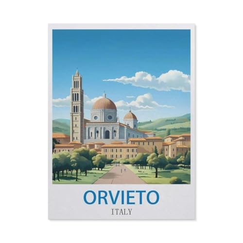 1000-Stück Puzzle Für Erwachsene Und Kinder-Holz Puzzle，Orvieto, Italien – Vintage Reiseplakate，Familie Interaktive Spiele Große Ferien Freizeit（75x50cm）-DE24 von YYHMKBYY
