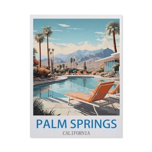 1000-Stück Puzzle Für Erwachsene Und Kinder-Holz Puzzle，Palm Springs, Kalifornien – Vintage Reiseplakate，Familie Interaktive Spiele Große Ferien Freizeit（75x50cm）-CX64 von YYHMKBYY